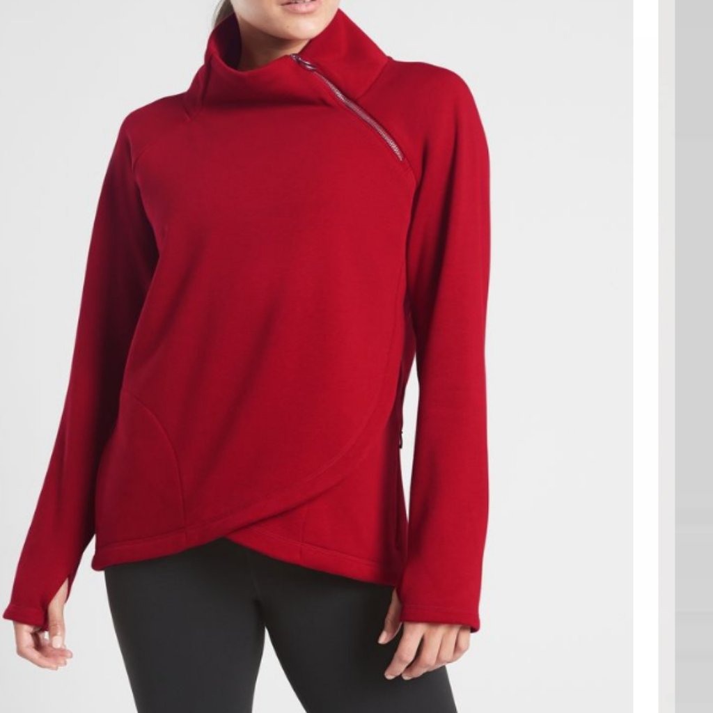 Athleta Cozy Karma Asym Pullover Sweatshirt Red Xs